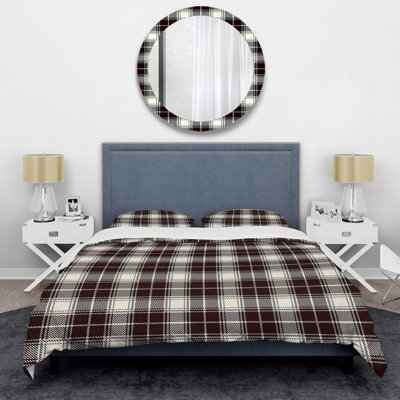 Black and Cream Checked Tartan Polyester Plaid Duvet Cover Set