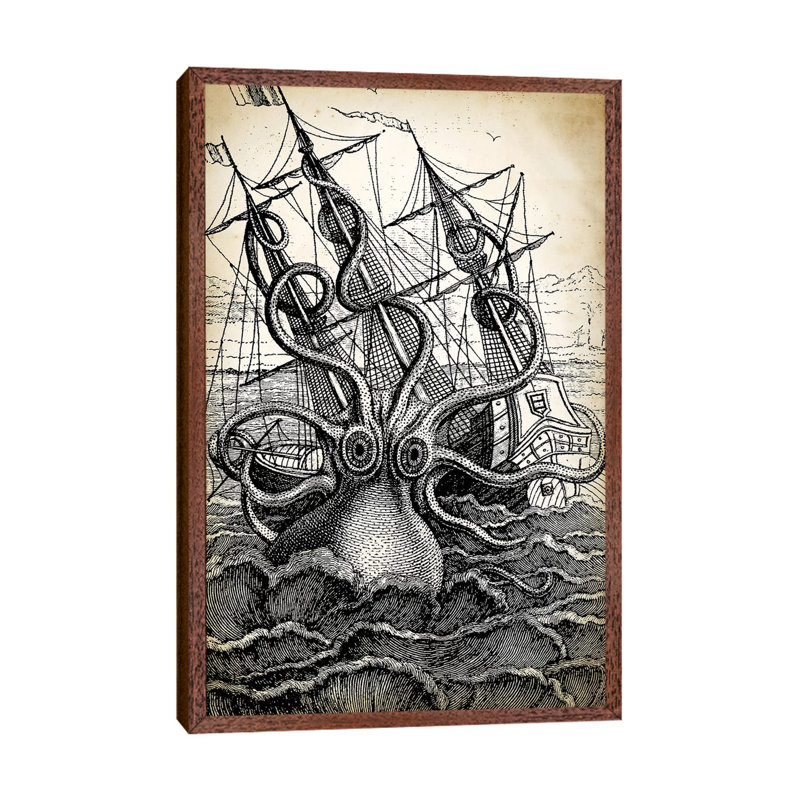 Kraken - Print on Canvas, 101.6 cm H x 66.04 cm W, Brown Framed