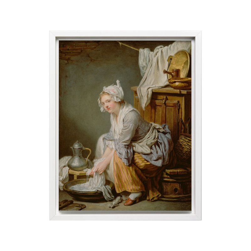 Jean-Baptiste Greuze - La blanchisseuse, Canvas, White Framed, 08"H x 10"W