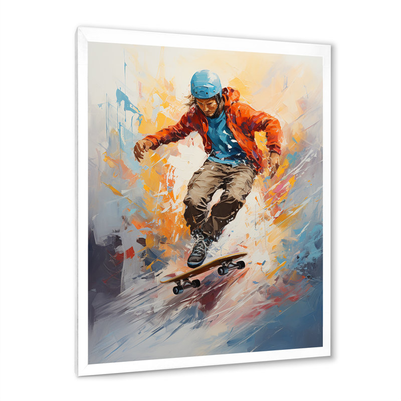 Skateboard Dreams - Sports Wall Art Living Room, H 32 po x l 24 po x P 1 po, Cadre photo blanc