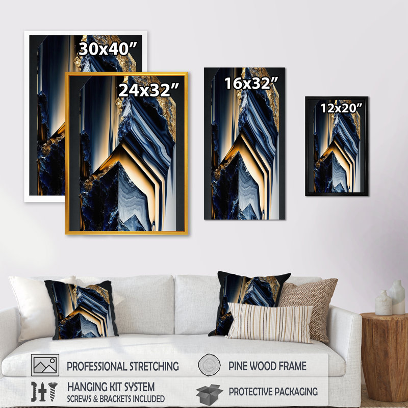 «Abstract Geode Geometric Blue IV», reproduction sur toile, L 12 po x H 20 po, Toile tendue