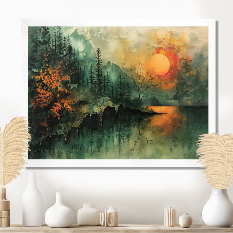 Charron - Art abstrait paysage mural, H 12 po x l 20 po, Black Picture Framed