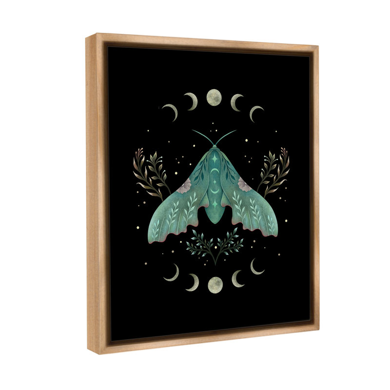 "Papillon céleste et lune" sur toile, Cadre flottant orme Montalcino, H 31 po x l 25 po