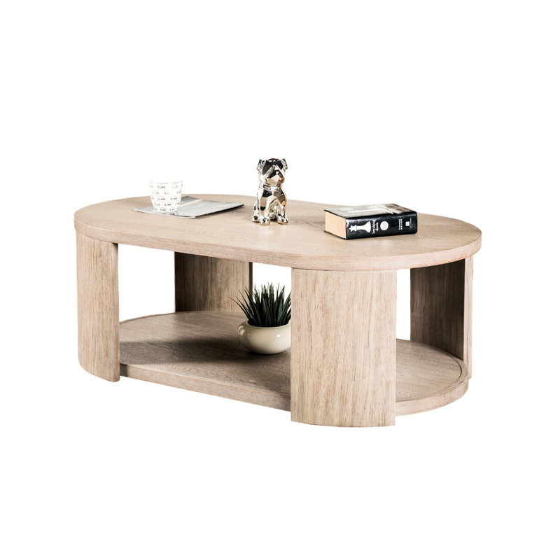 Table basse moderne 1pc, forme ovale, bois d'hévéa, profondeur de 50 pouces, avec table, bois d'hévéa et bois d'ingénierie, hauteur 18 po