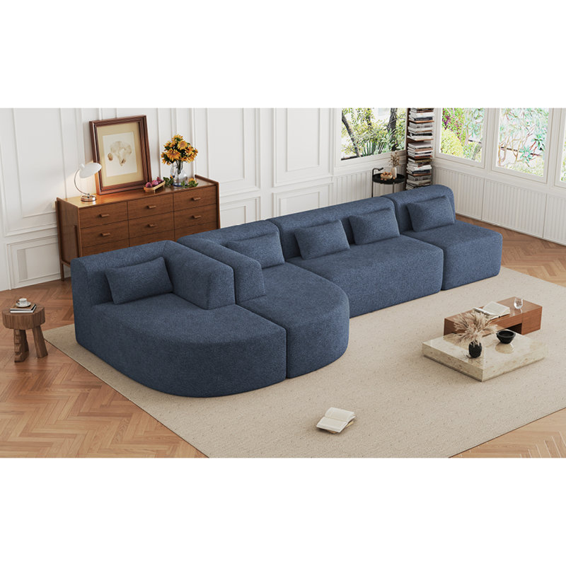 Canapé de 143,7 po avec combinaison de 2 méridiennes et 5 coussins de dossier, Polyester bleu