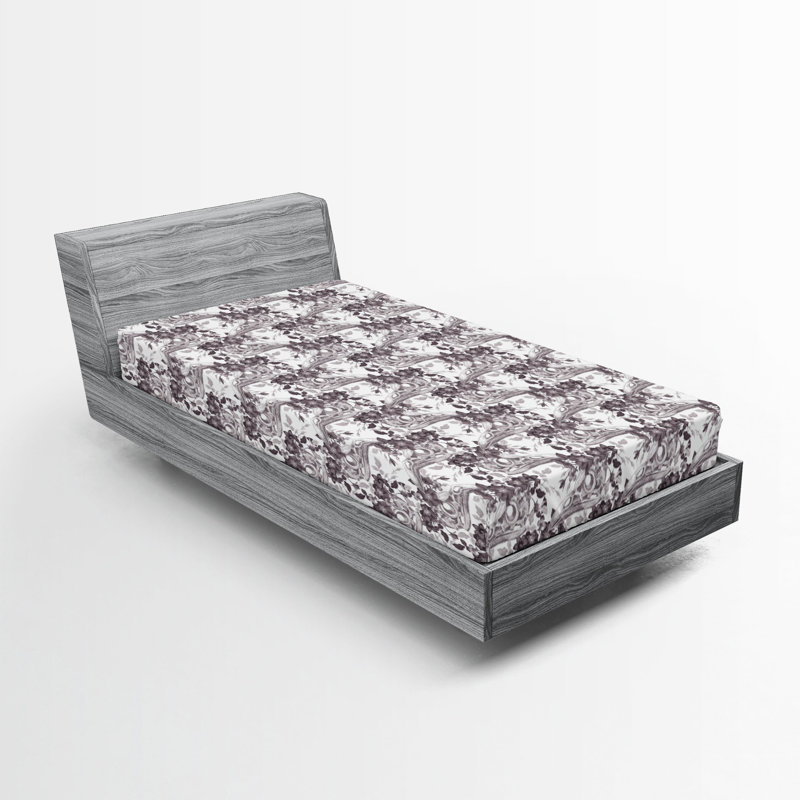 Ambesonne Nature Fitted Sheet Leaves Botanical Style Art, Twin Fitted Sheet, Dark Taupe/Gray/White Floral
