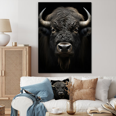 «Black White Animal Buffalobison», reproduction d'art sur toile