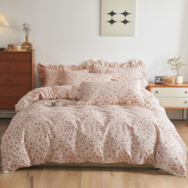 Microfiber Floral Print Comforter Set, Full Comforter + 2 Pillowcases