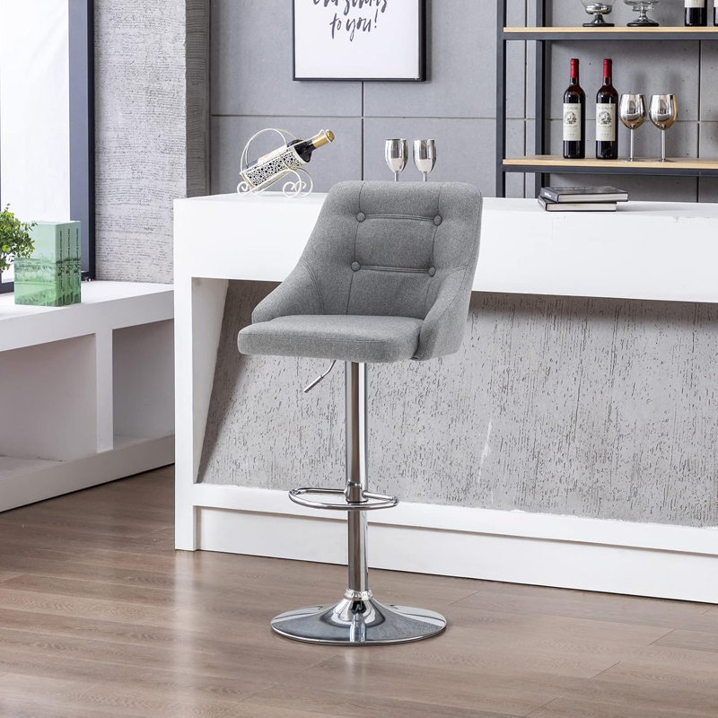 Tabouret de bar pivotant avec dossier, tabouret de bar touffeté en tissu réglable, fauteuil de bar rembourré à hauteur de comptoir pour la cuisine et le café