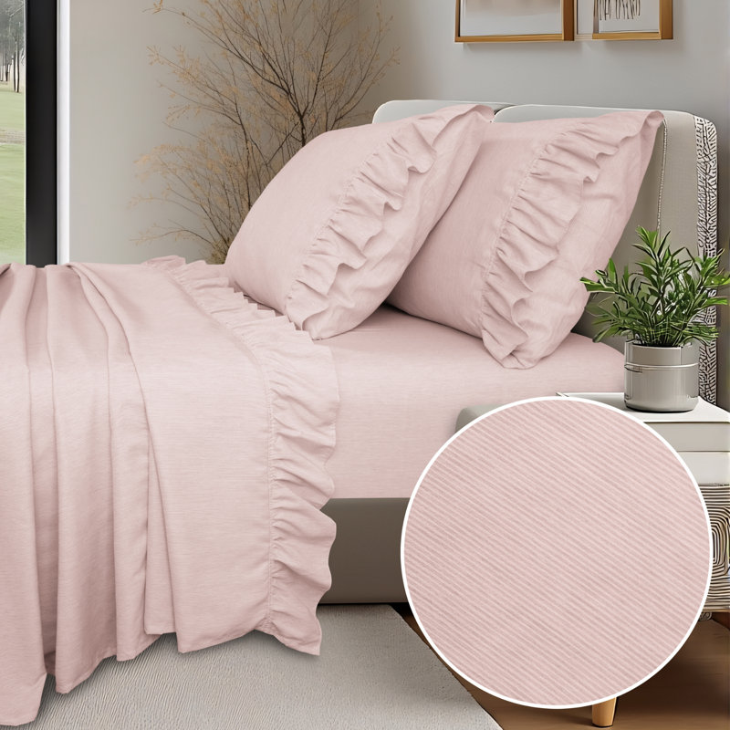 Shabby Chic Printed Pin Stripe Sheet Set, Blush, Queen