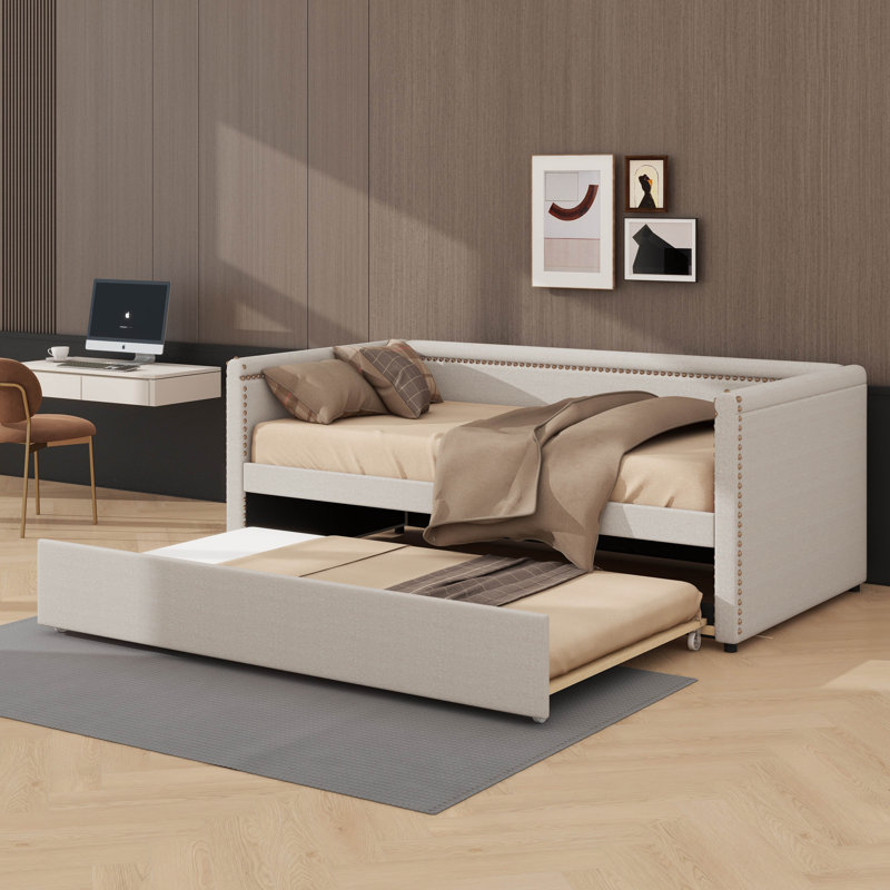 Lit de jour rembourré gracieux de taille simple avec une esthétique élégante, Beige