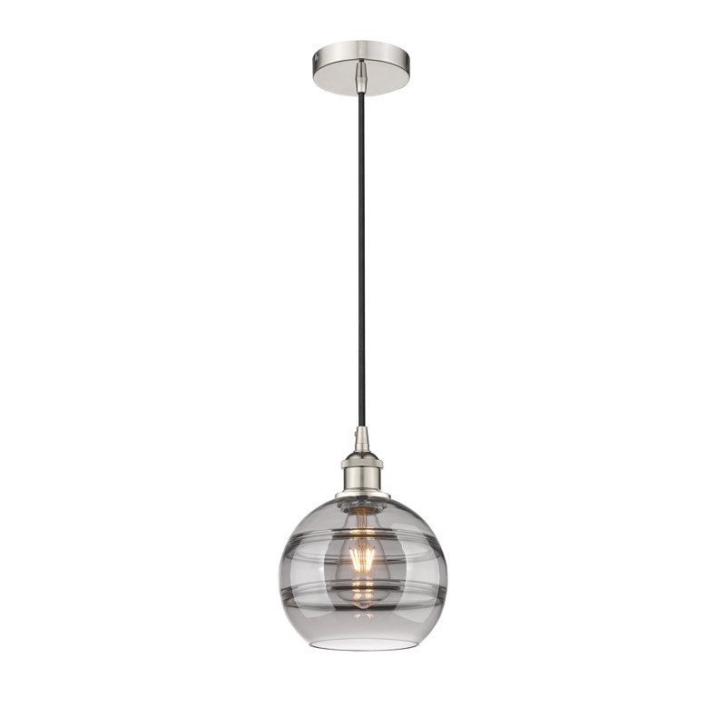 Luminaire suspendu 1 lumière Edison Bienes-616-G556, H 9,88 po x l 8 po x P 8 po, Gris fumée clair, Nickel poli