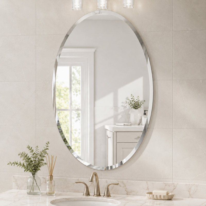 Miroir de salle de bain mural biseauté,  36 po x 24 po, Ovale
