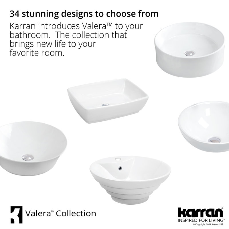 Karran Valera Lavabo de salle de bain vasque rectangulaire en porcelaine vitreuse