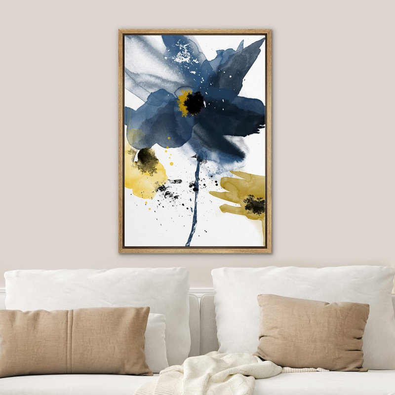 Fleur bleue encadrée sur toile, H 36 po x l 24 po x P 1,5 po