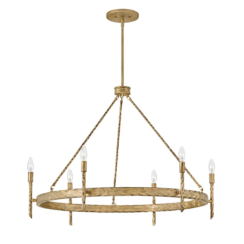 Tress 36.25" Six-Light Candle Single Tier Chandelier, Champagne Gold