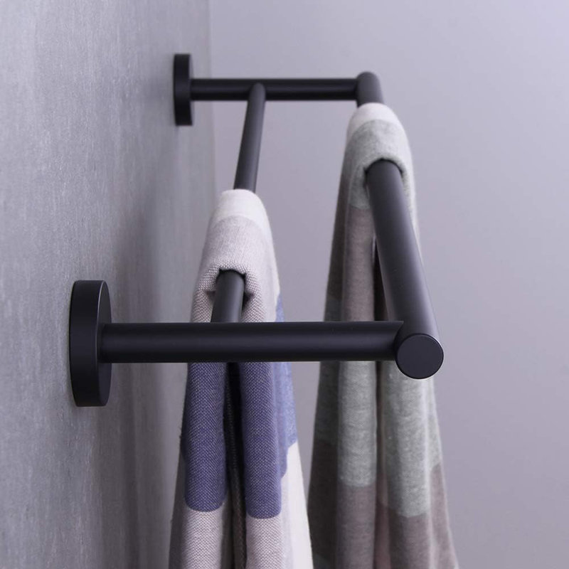 Porte-serviettes double en acier inoxydable noir de 24 po pour la salle de bain, conception à vis dissimulées modernes