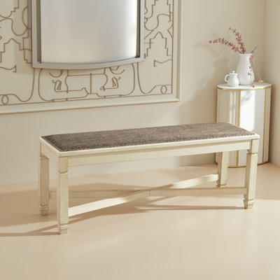 Grand banc de salle à manger Bolan avec tissu épais, bois blanc, 50 po