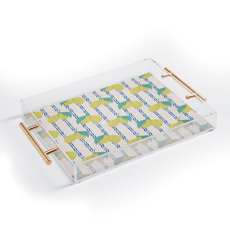 KrissyMast Lemons with Wavy Stripe Acrylic Tray