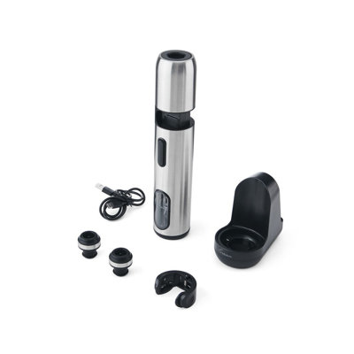 Rabbit Electric Corkscrew 3-In-1 Foil Cutter And Preserver, Silver