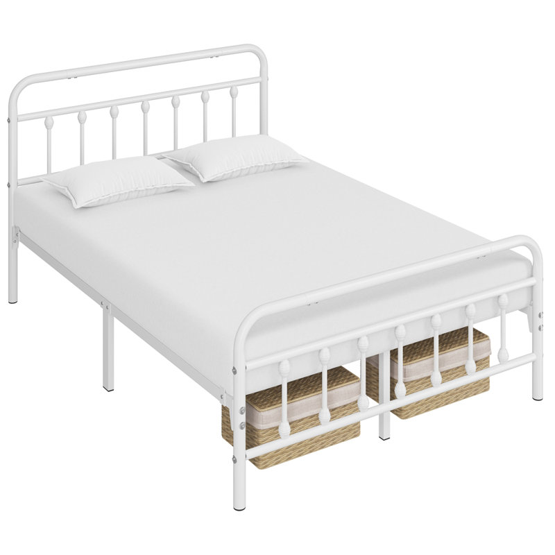 Metal Bed Frame with Vintage Headboard, White, Double (4'6)