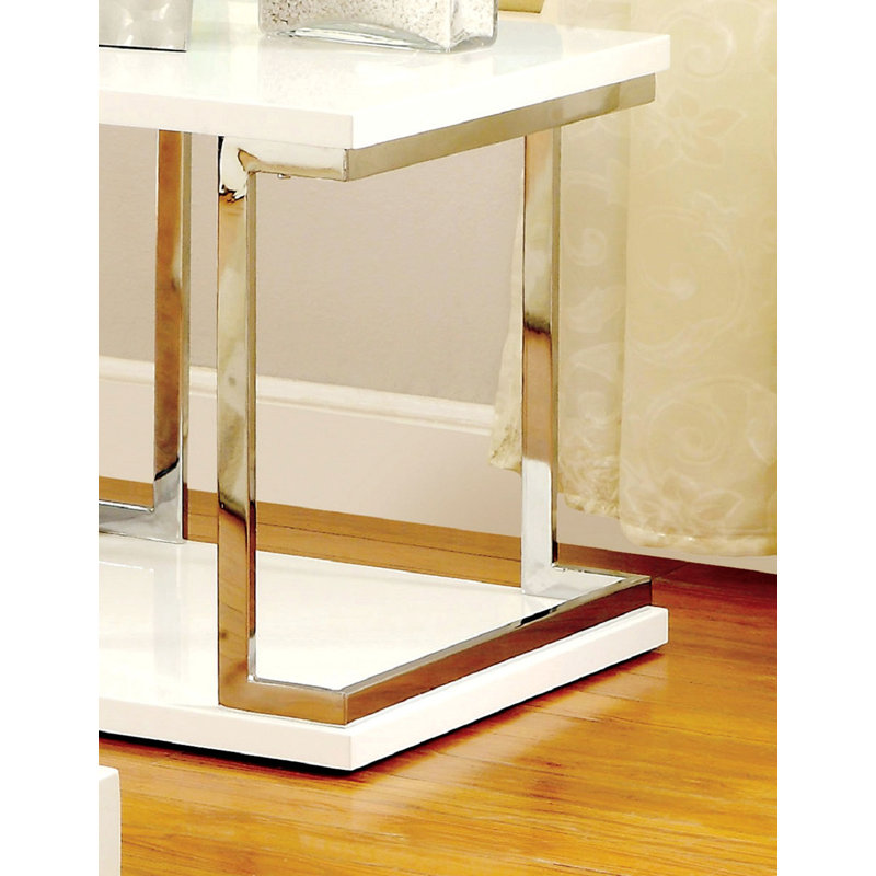 Table de bout de style contemporain avec tablette inférieure, table d'appoint avec cadre chromé laqué ultrabrillant