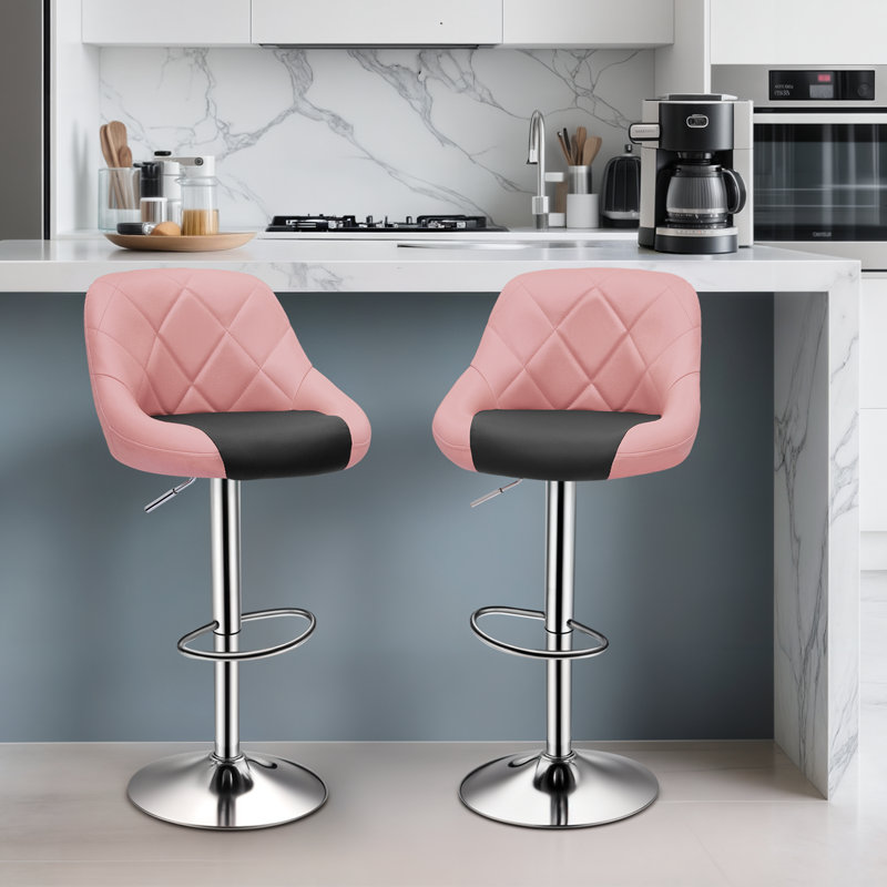 Counter Height Bar Stools Height Adjustable Swivel Bartools Kitchen Counter Stools Dining Chairs, Black, 2