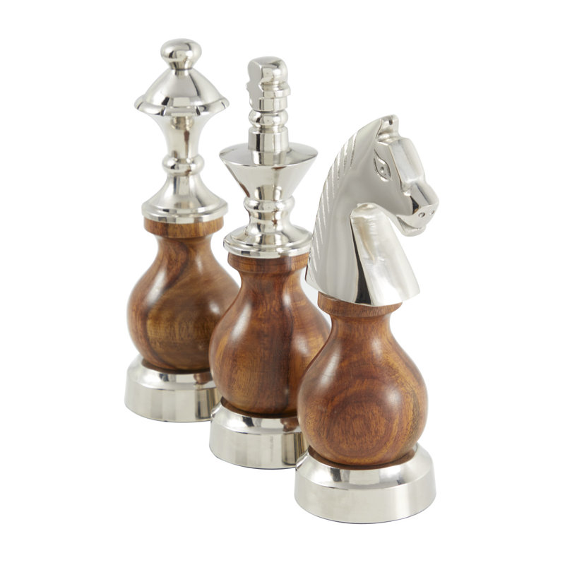 Ensemble de sculpture 3 pièces Bollen Bishop Chess, H 8,65 po x l 2,85 po x P 2,85 po, Brun
