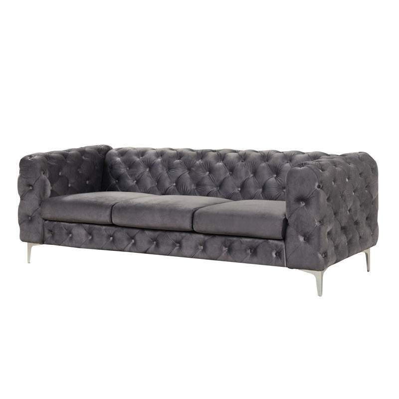 Godeus 85.5'' Velvet Sofa, Gray Velvet