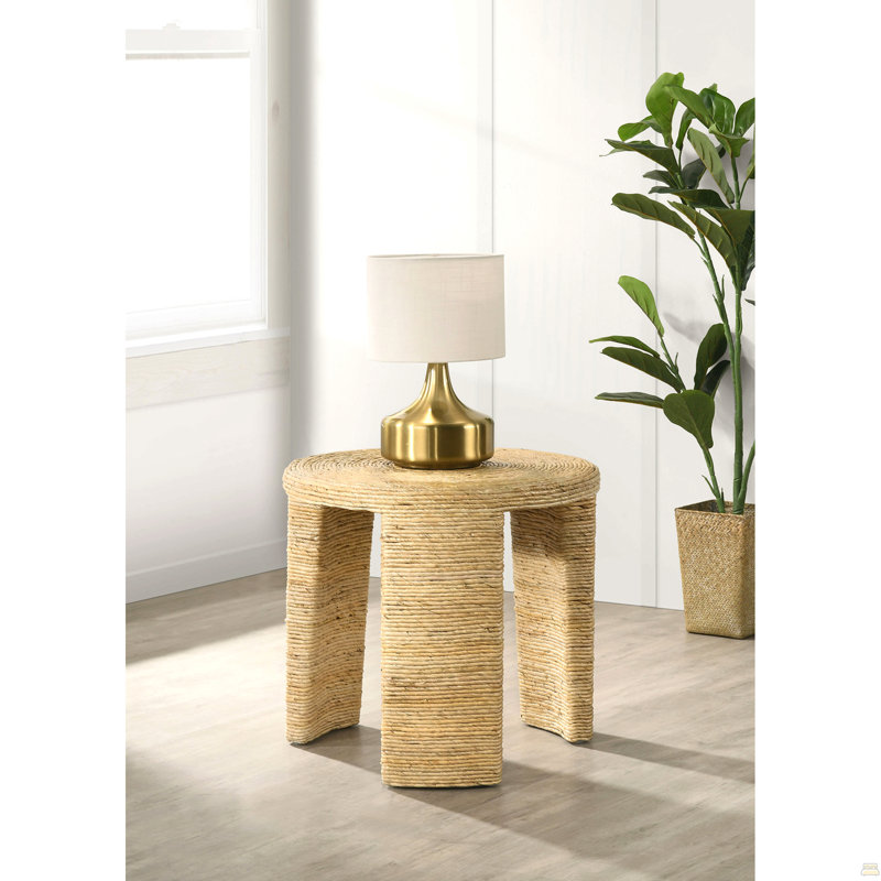 Table de bout ronde en rotin tissé