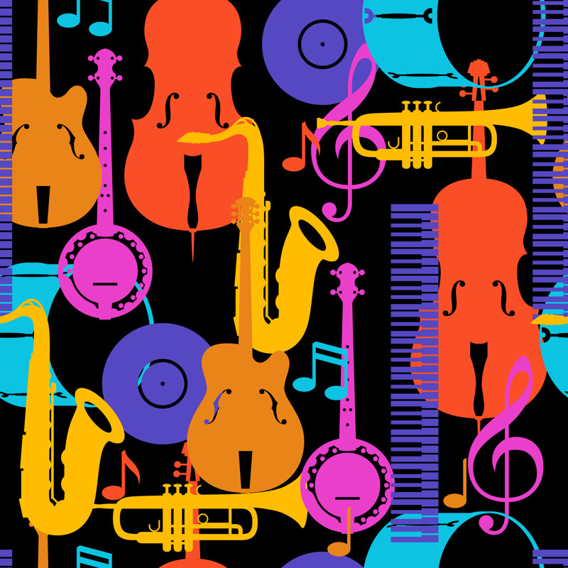 Kernius " Jazz Music Seamless Pattern With Musical Instruments " by Incomible, 12" H x 12" W x 1.25" D