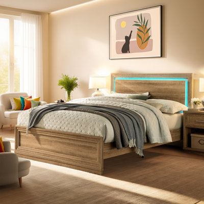Hewett Queen Bed Frame Wooden - Bed Frame Queen Size With Headboard, Wood Slat Support, No Box Spring Needed, Noise Free, Easy Assembly