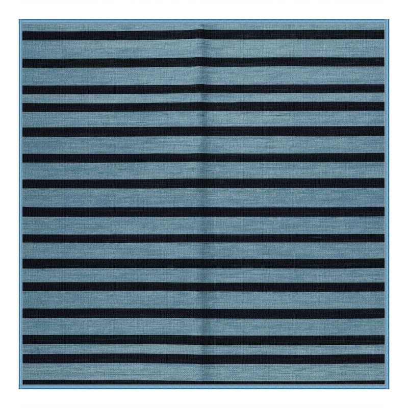 Tapis bleu à rayures horizontales lavable à la machine, Carré 8 pi