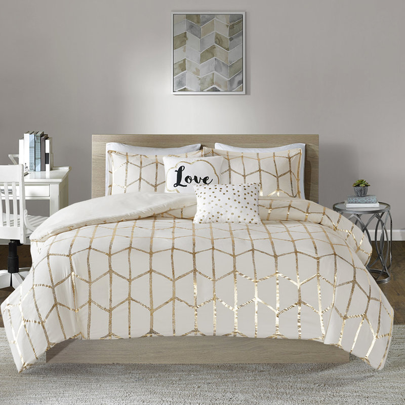 + Housse de couette très grand / très grand doré avec bordure à imprimé métallique moderne