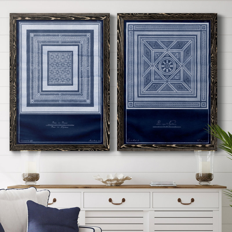 «Indigo Tile IV», reproduction sur toile 2 pièces, Toile encadrée noire, H 31,5 po x l 47 po x P 1,5 po