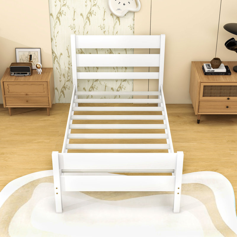 Lit simple en bois avec tête et pied de lit, conception peu encombrante, Blanc