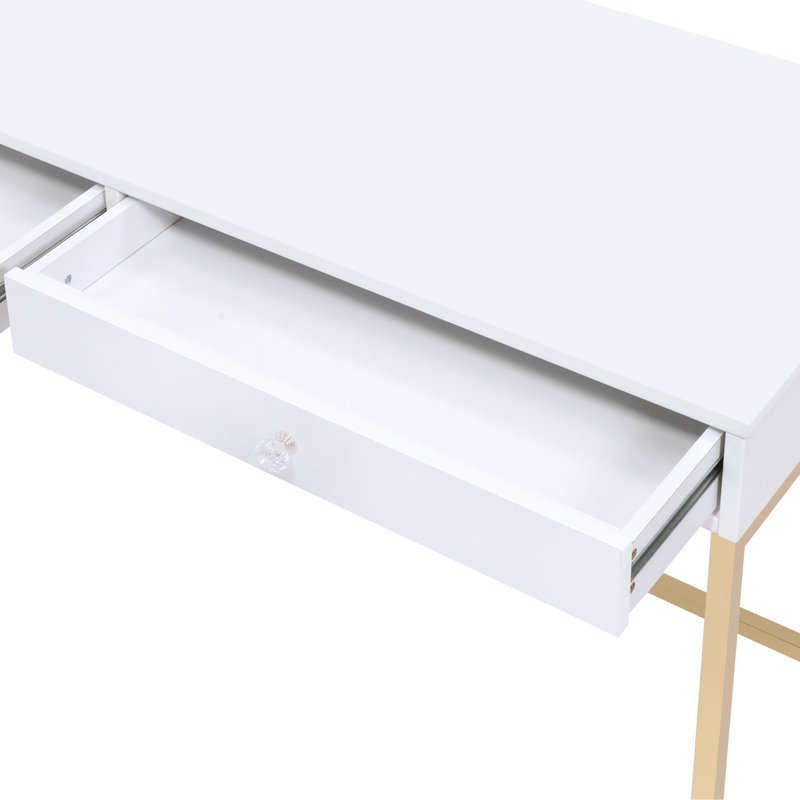 Bureau blanc élégant avec tiroirs de rangement et cadre en métal doré - cadre de travail ultrabrillant 2 doré