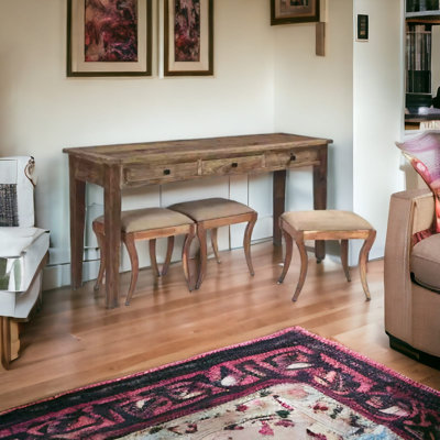 Jae Sofa Table, Console Table with 3 Upholstered Stools, Made with Solid Wood, 76x22x36