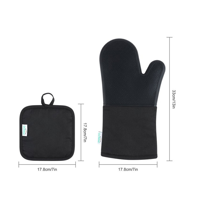 Eshoo Silicone Potholder & Oven Mitt Set, Black