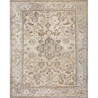 Light Cream Colour Antique Tribal Geometric Turkish Room Size Oushak Carpet