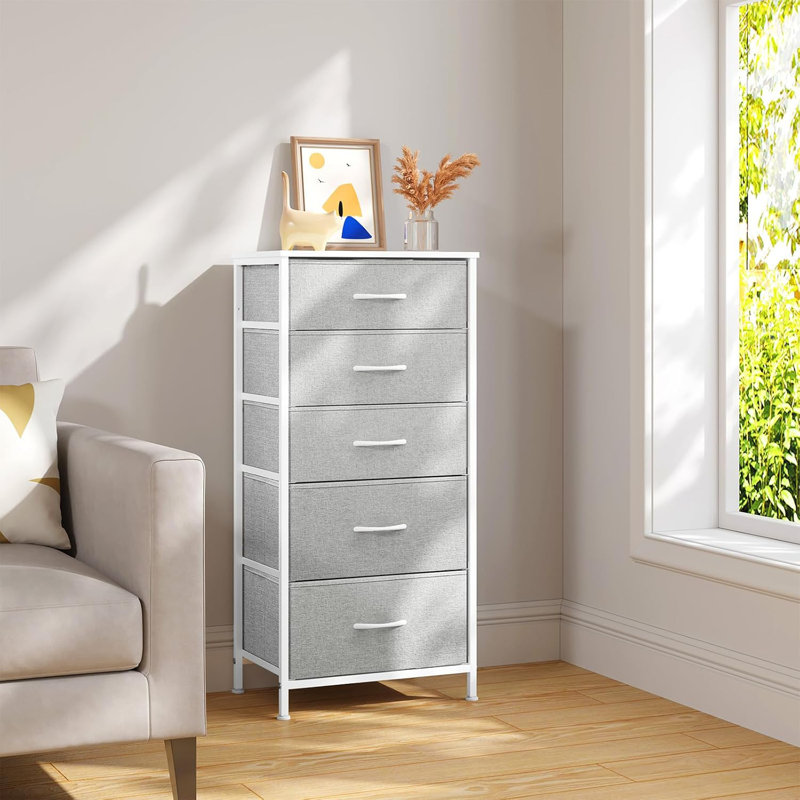 Rikeisha 5 Drawer Storage Drawer, White/Gray