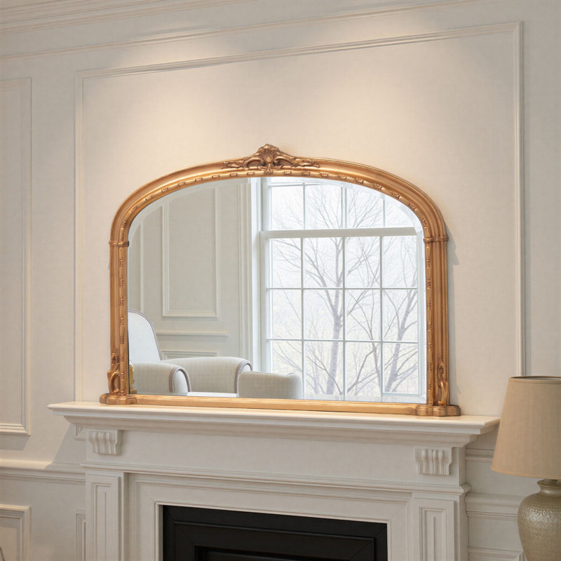 Overmantle Arched Bevelled Victorian Mirror, Gold