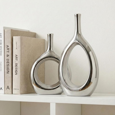 Bright Silver Vase Ceramic