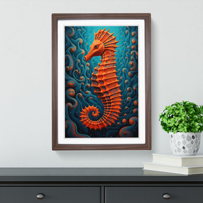 Seahorse Op - Single Picture Frame Print on Wood