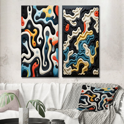 Multicolore labyrinthe fusion - ensemble de 2 formes murales abstraites