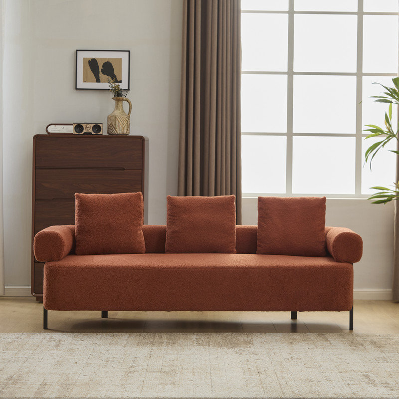 Canapé moderne à 3 places rembourré avec coussins moelleux, Orange