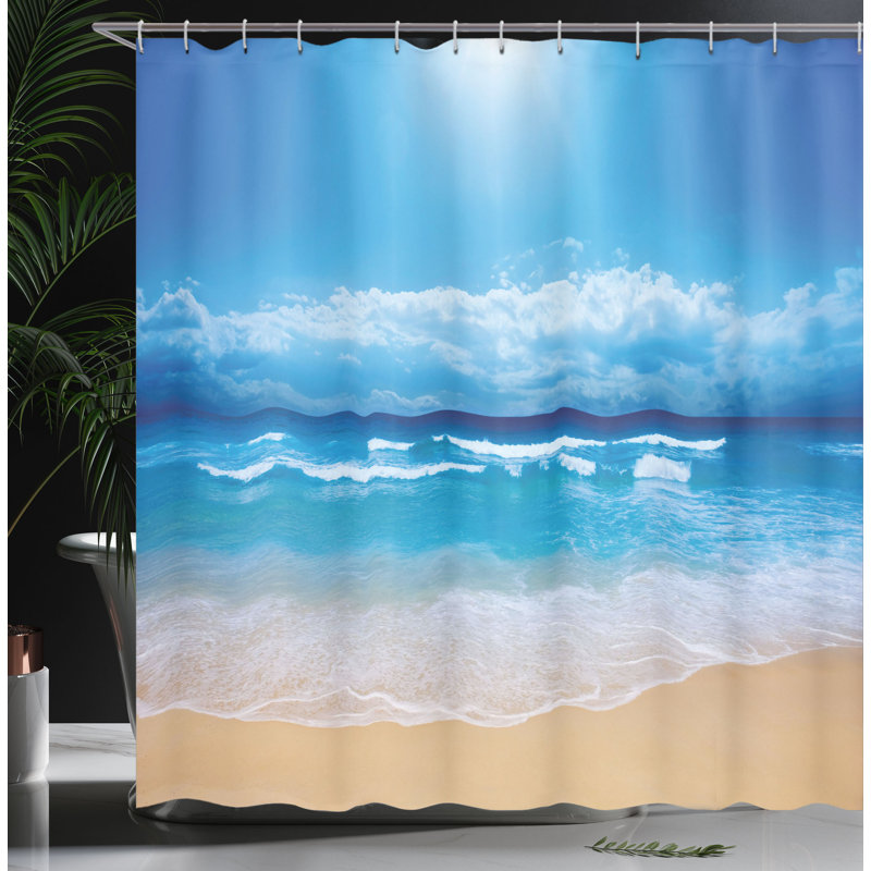 Rideau de douche en mer et crochets en ciel Beaty, L 69 po x L 75 po