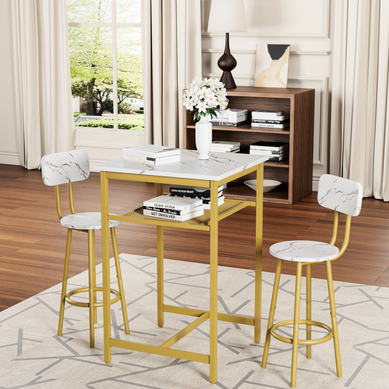 Table à hauteur de comptoir avec 2 tabourets, blanc et doré, pour une assise décontractée, un tabouret de bar pour les loisirs, couvre-pieds, couvre les restaurants idéaux