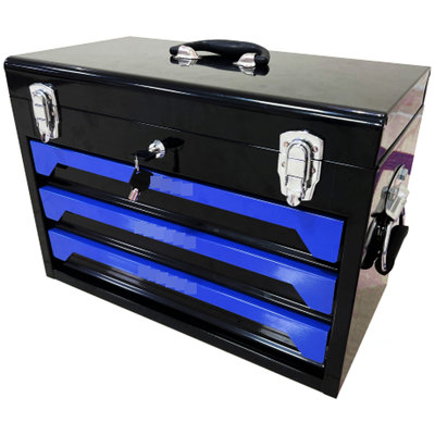 Portable 3 Steel Tool Storage With , Bearing Slide, Key Locked Feature, Top Tray, Transport Handle, For Garage, House, Work Area, Black&Blue 20'' Toolbox Kit, Lock Functionality, Bin, Carry