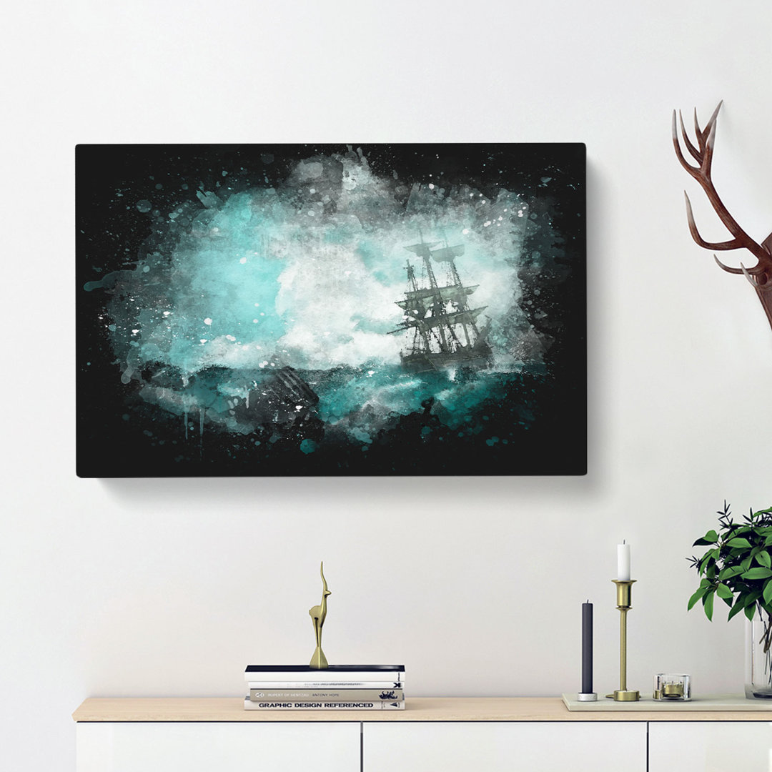 Pirate Ship Sailing Upon A Stormy Sea - Wrapped Canvas
